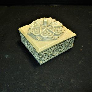 BOMBAY Ornate Faux Stone Baroque Medieval Design SQUARE Trinket Storage Box